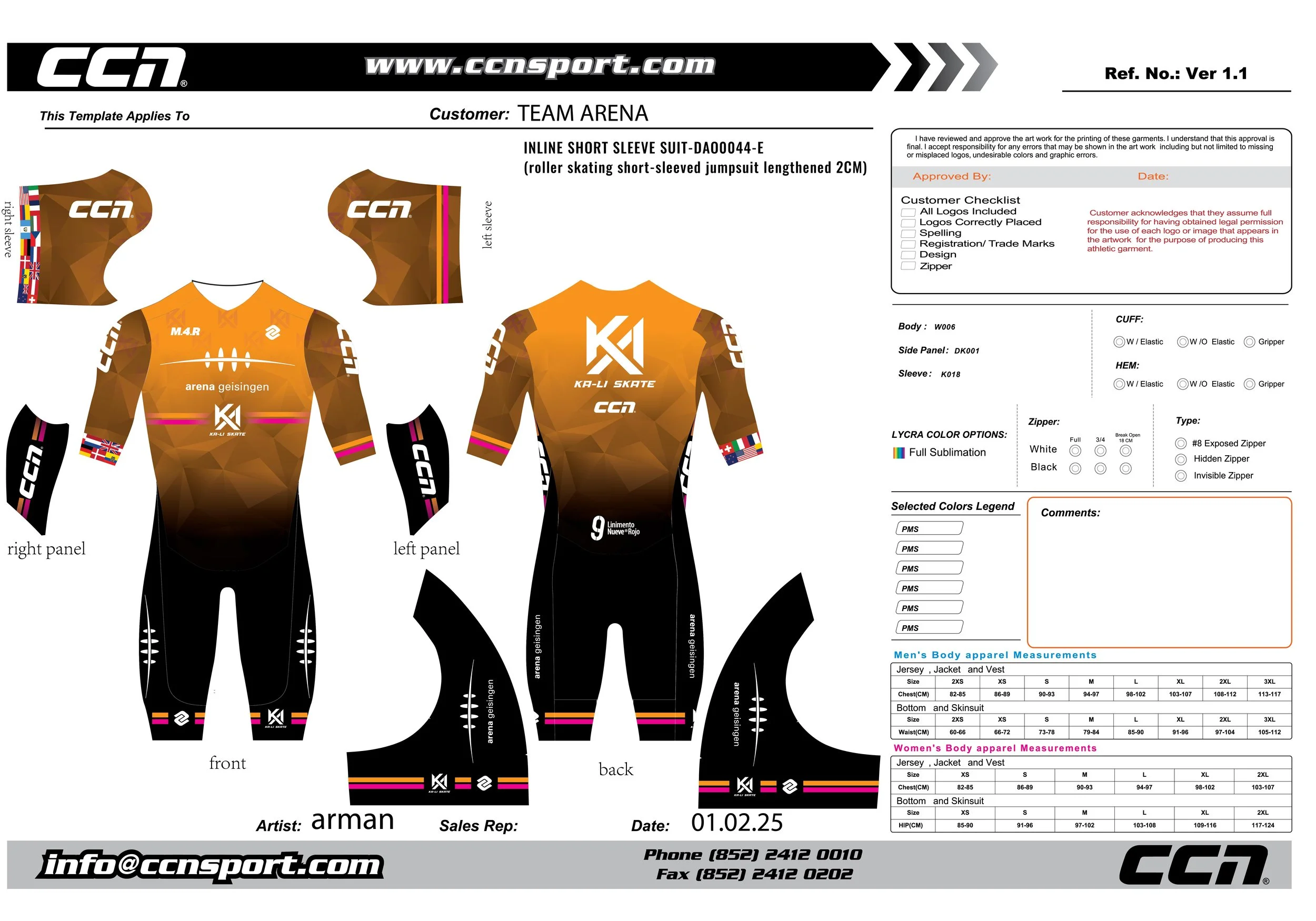 Team Arena Geisingen Team Suit Orange — CCN INLINE